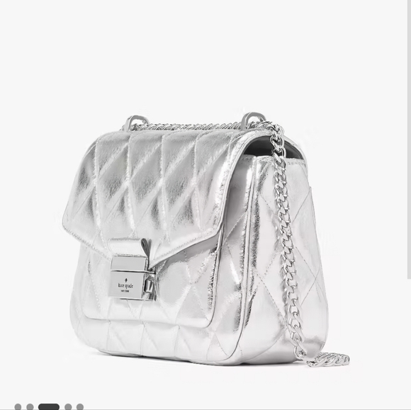 NWT Kate Spade Carey Small Flap Chain Shoulder Bag Crossbody Lunar Light Sliver - Picture 5 of 6